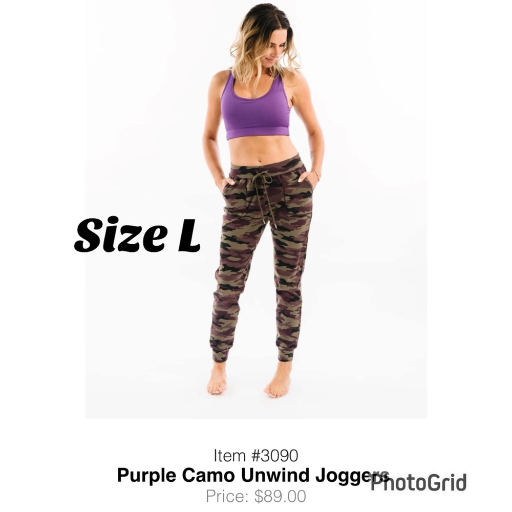 Zyia purple camo unwinds joggers. Size L.